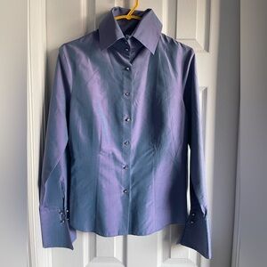 Express Y2K Iridescent Blue Dress Shirt Tuxedo Style Button Down Size 3/4